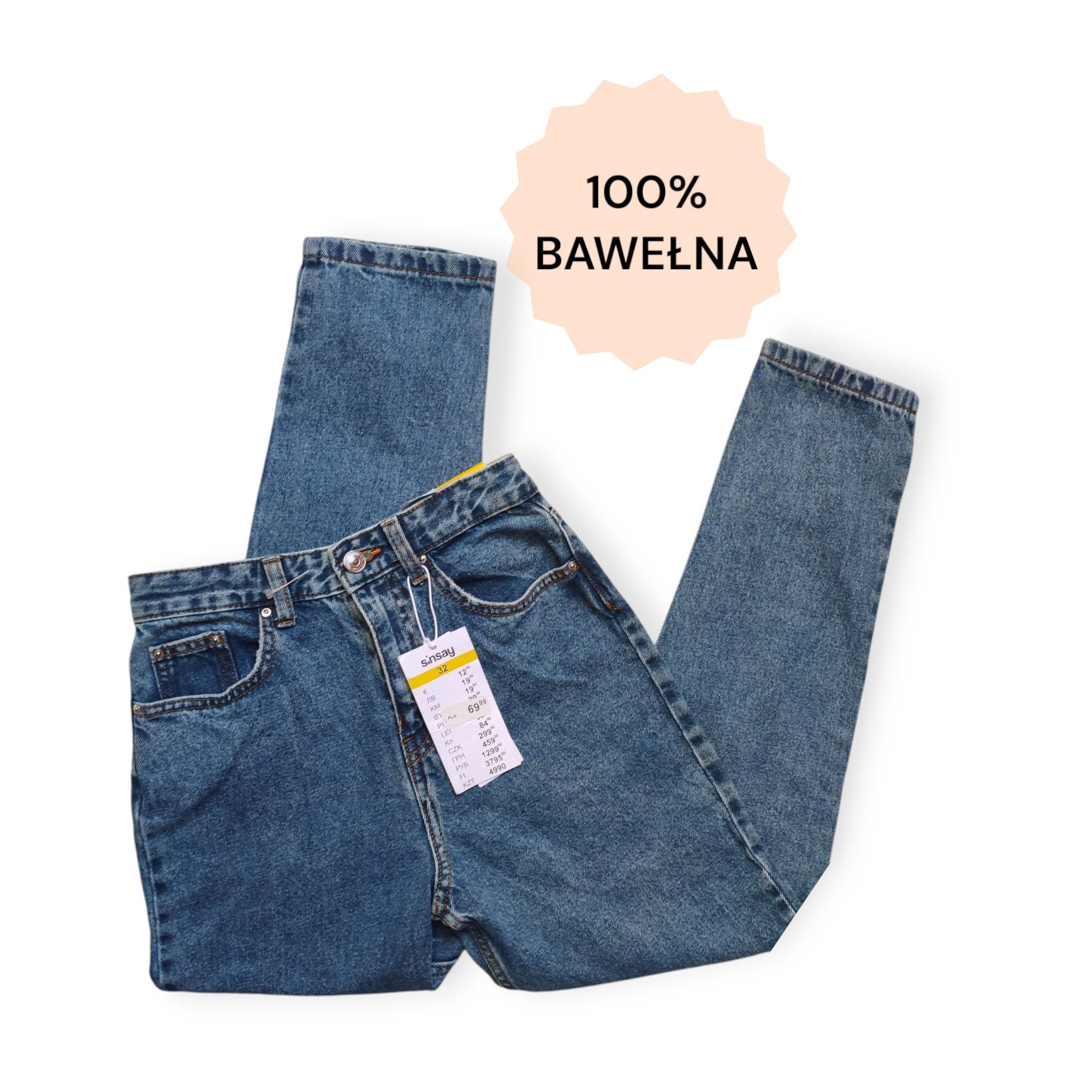 Spodnie jeansowe damskie mom fit z wysokim stanem nowe z metką Sinsay
