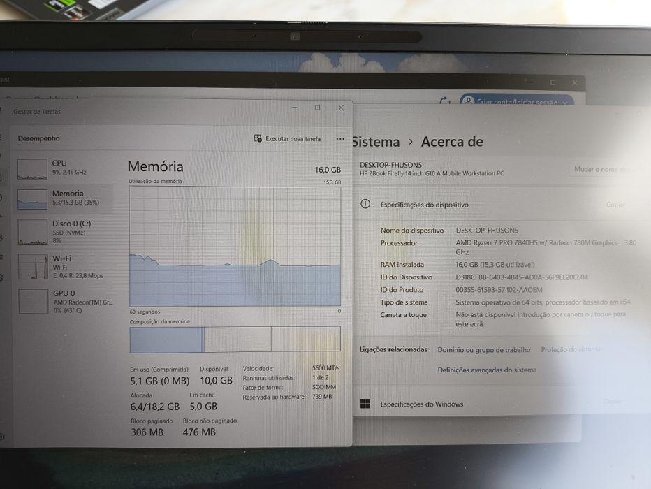 HP Zbook FireFly 14 G10 Ryzen 7 PRO 7480HS/16gb DDR5/ 512GB/ GARANTIA