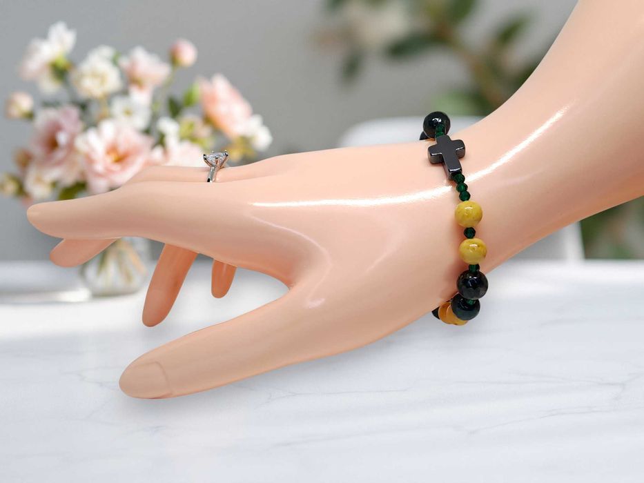 Bransoletka dziesiątka różańca BURSZTYN bałtycki, AGAT MSZYSTY #1042