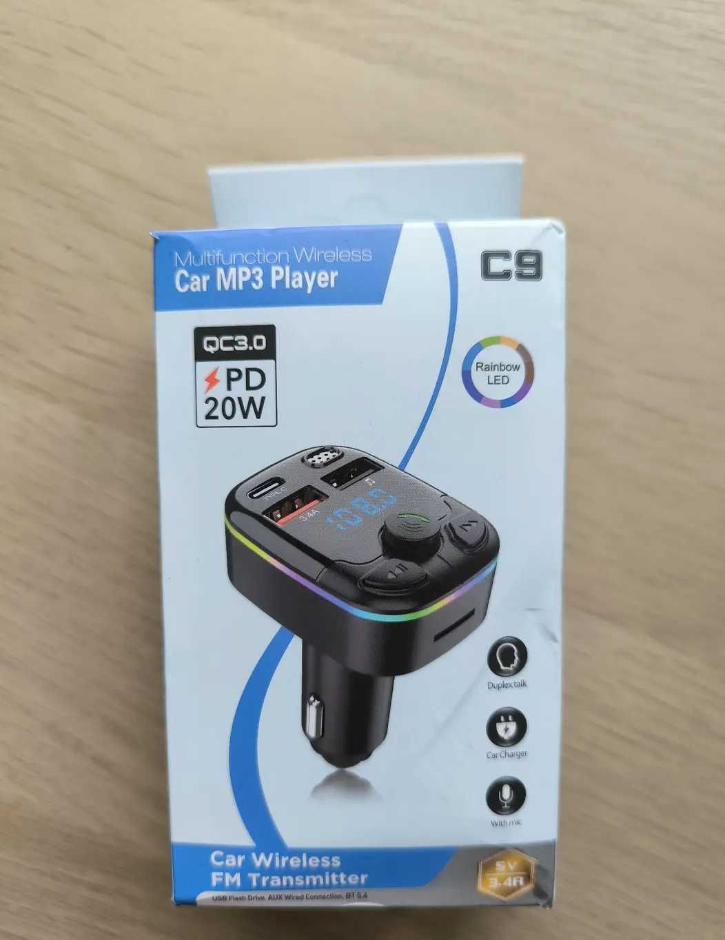 Transmiter BLUETOOTH, FM samochodowy, 2xUSB, 1x USB-C