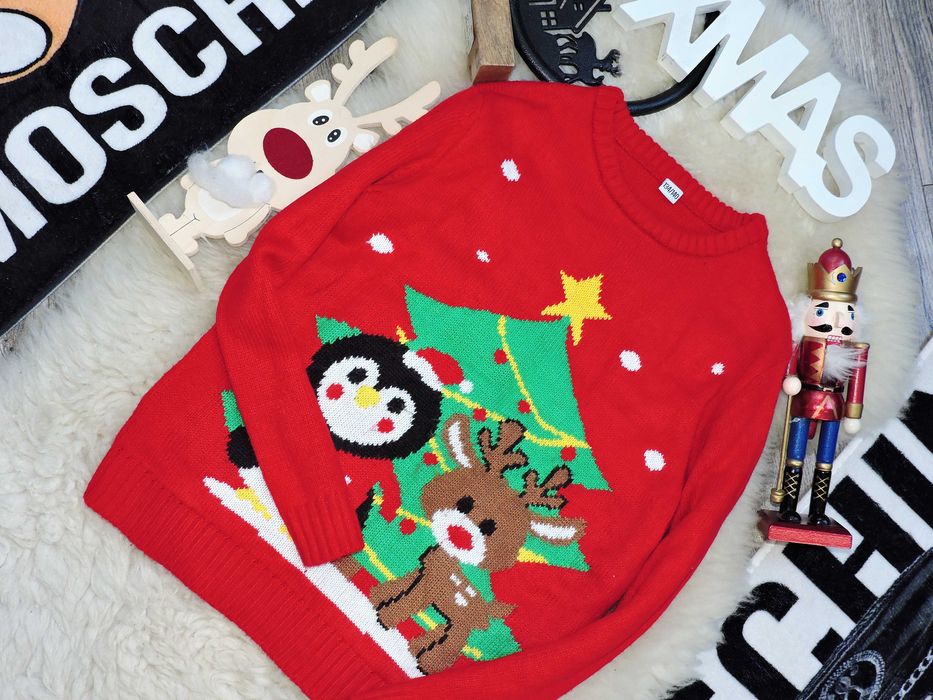 Fashion - świąteczny sweterek pingwinek r 134/140