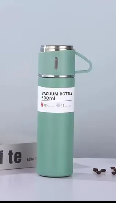 Термос з кнопкою, термос, набір, чашки, нержавіюча сталь, подарунок