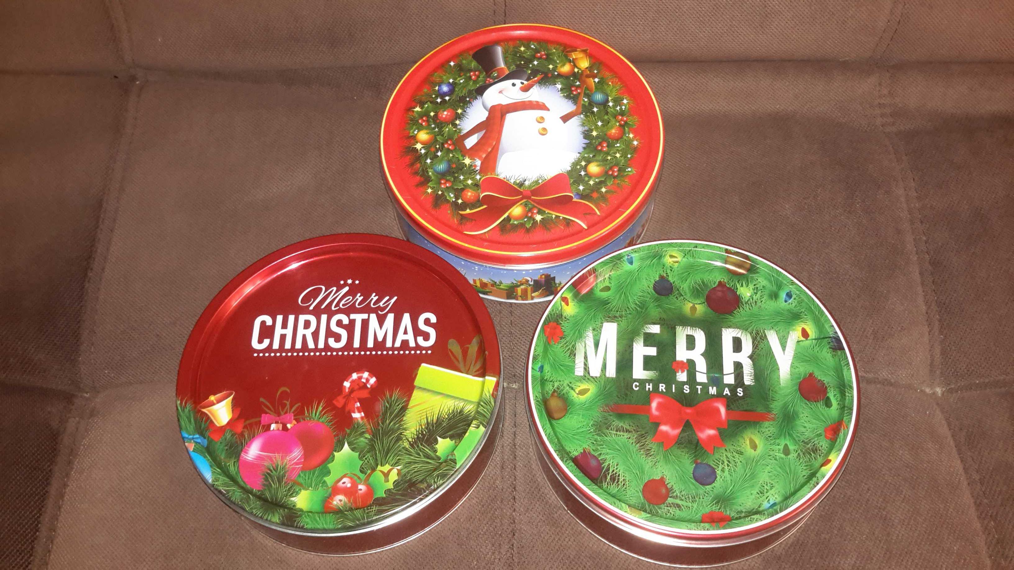 Коробка подарункова, металева, кругла, новорічна Merry Christmas