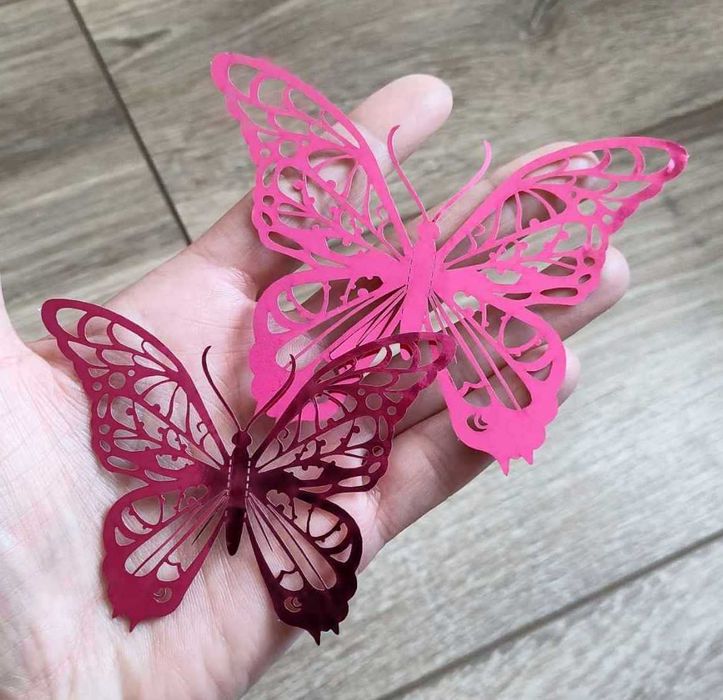 Magenta Intensywny Róż Czerwień Czerwone Motyle 3D Duże ozdoby 12 szt