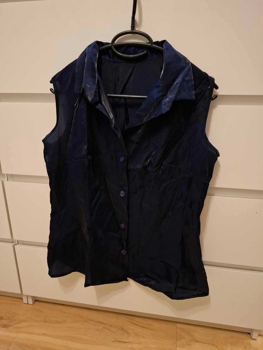 M 38 niebieska granatowa koszula zapinana na guziki rozpinana vintage