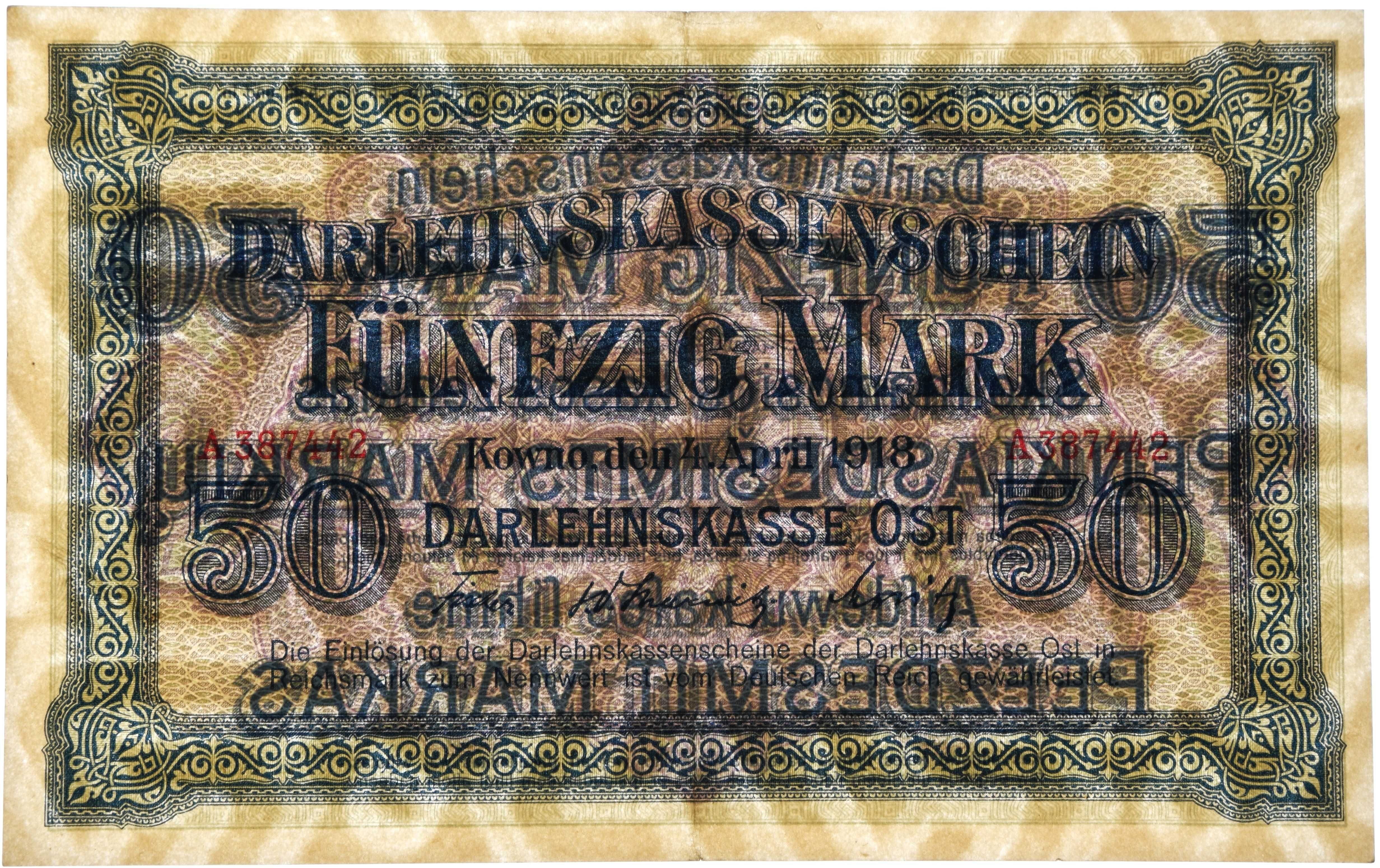 Kowno 50 marek 1918 r. !! bardzo ładne !! !! !!