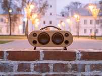 Głośnik przenośny bluetooth 100W dąb, skóra naturalna.