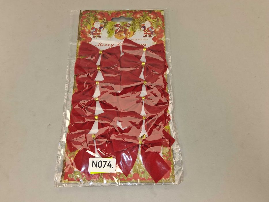 N074 Kokardki Świąteczne Czerwone Złote Do Dekoracji 12 Sztuk.