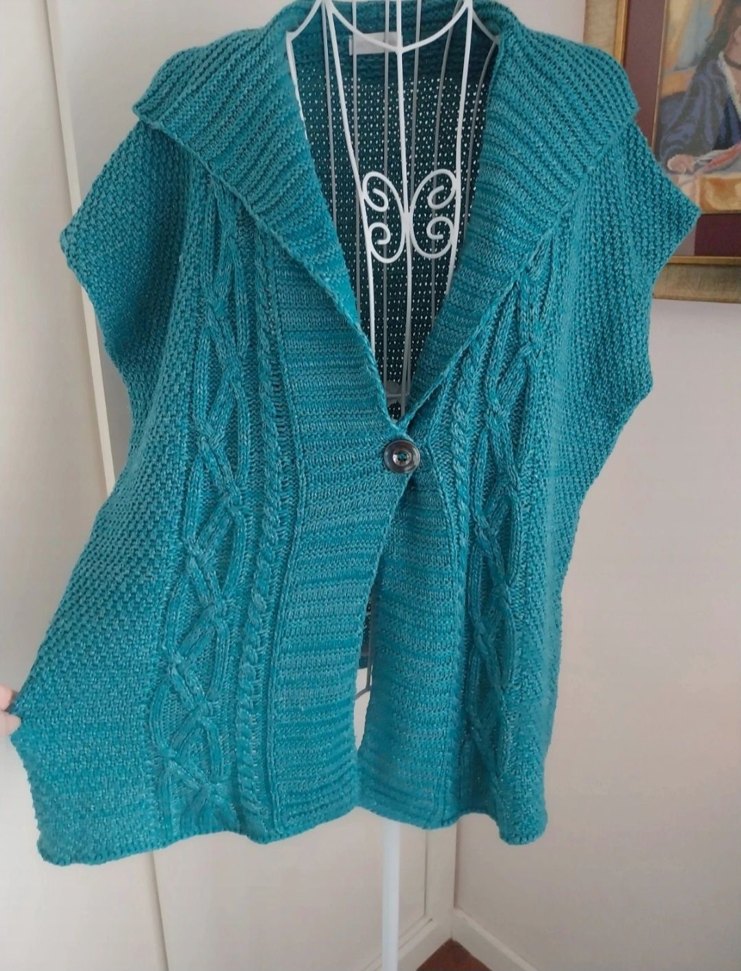 Cardigan azul turquesa | Bonita Germany | Tamanho XL oversize