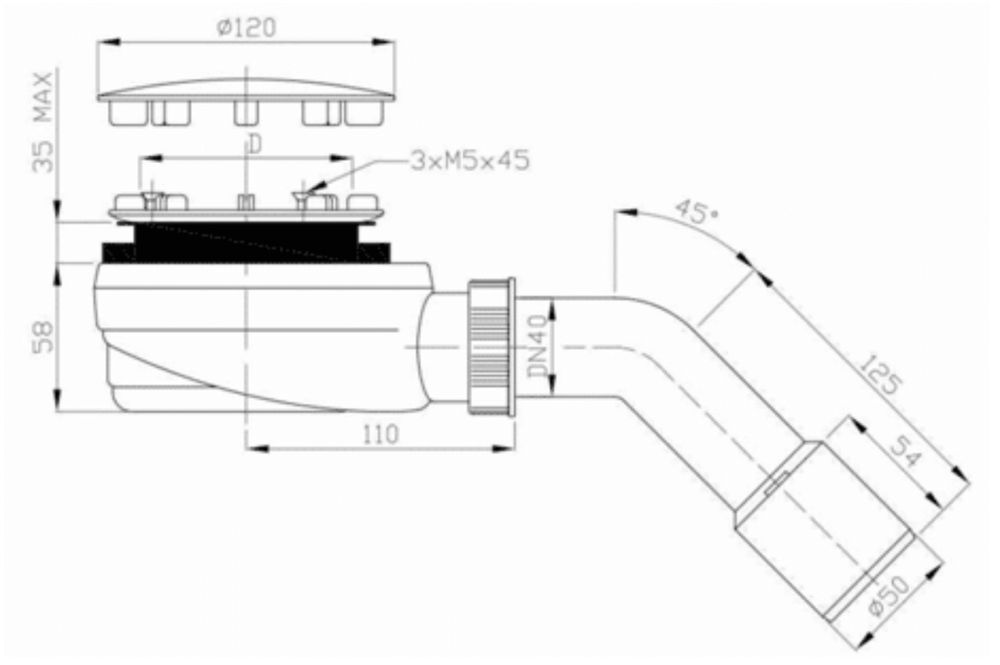 NOWY Schedpol Syfon brodzikowy z grzybkiem chromowanym ø90 mm 9.133