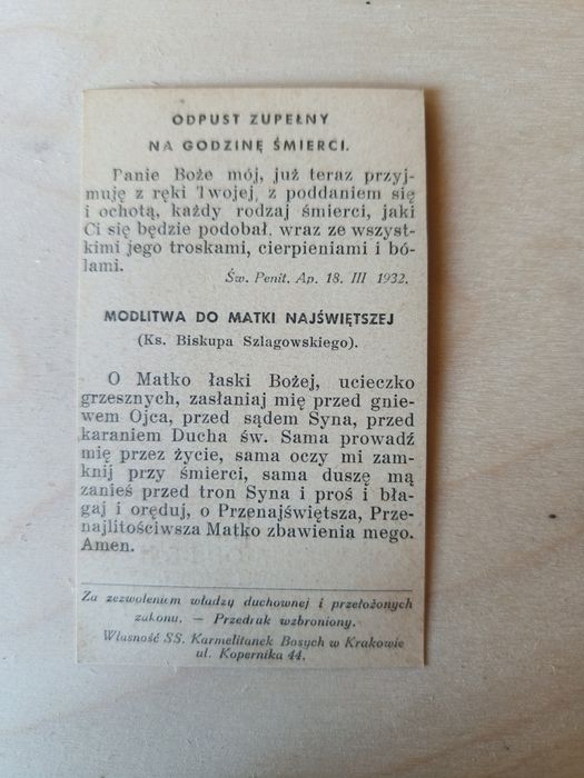 Stary Antyczny Obrazek Św. Teresa Od DZ. Jezus w Chwili Śmierci 1932r