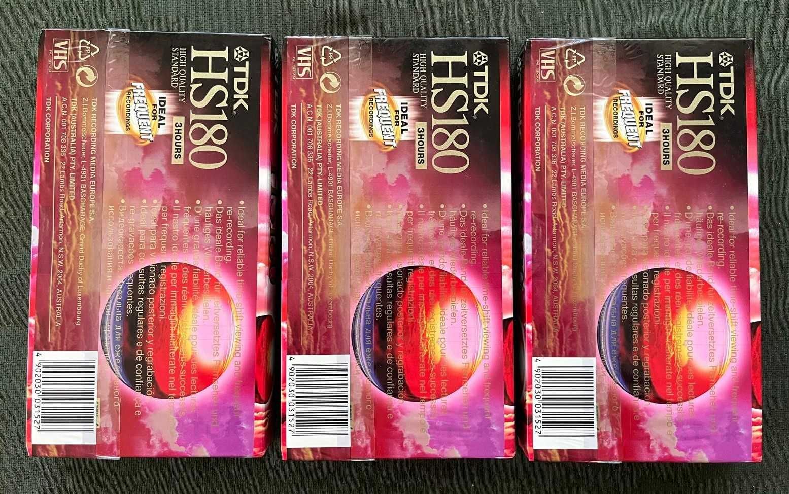 3 Cassetes VHS - TDK HS 180 minutos (novas/seladas)