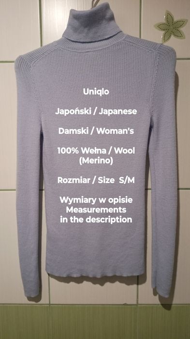 Uniqlo  Japoński damski sweter z golfem, 100% Wełna (Merino), Roz. S/M