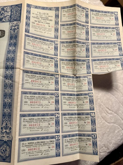 Obligacja 3% Premjowej pozyczki 1935rok