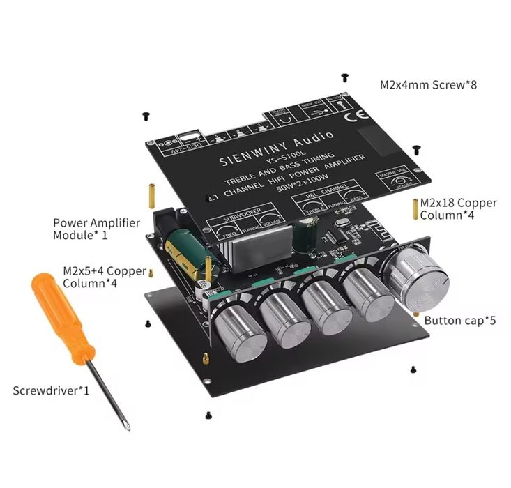 YS-S100L усилитель мощности 2*50+100 W сабвуфер. Bluetooth 5.0. тембр