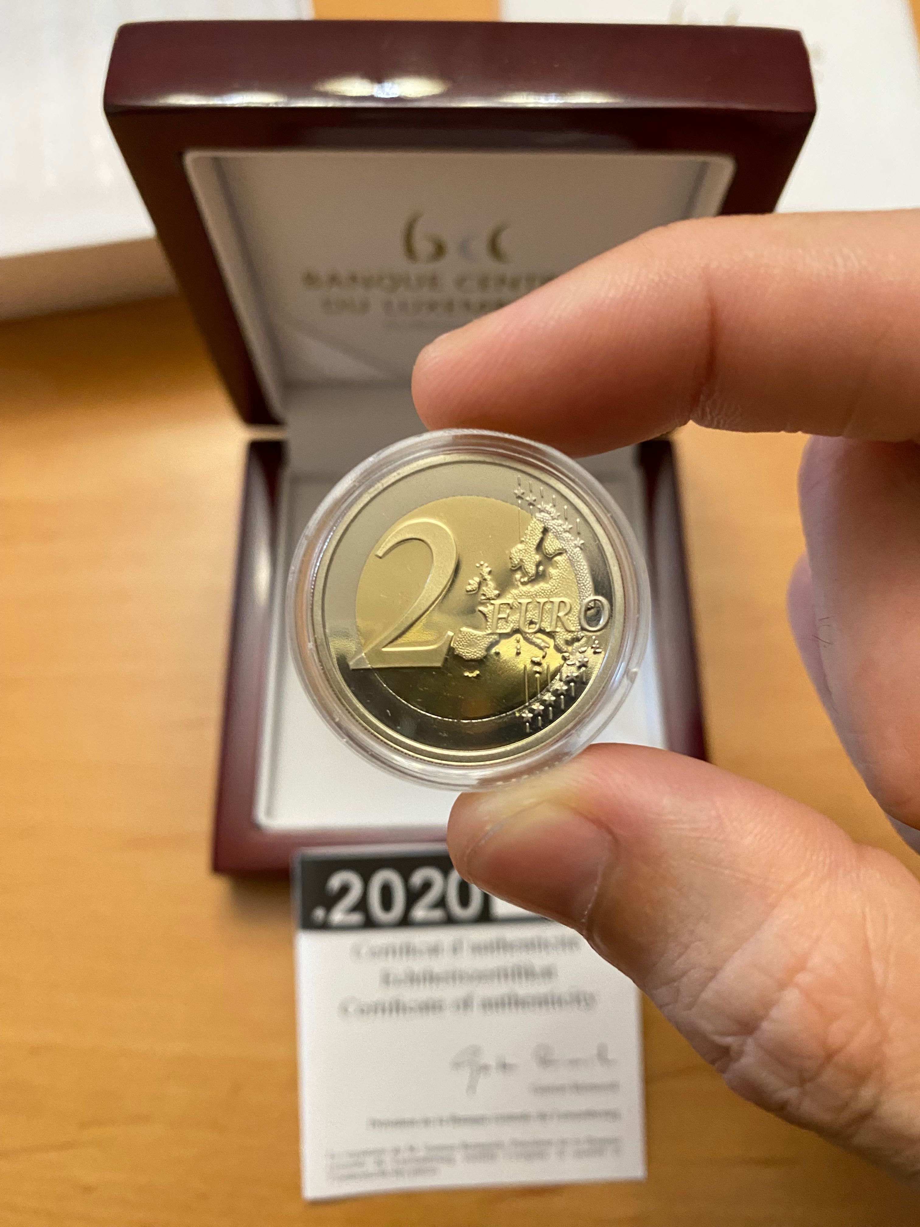 Moeda 2€ Luxemburgo 2020 - Proof Invertida - Rara - Príncipe Carlos