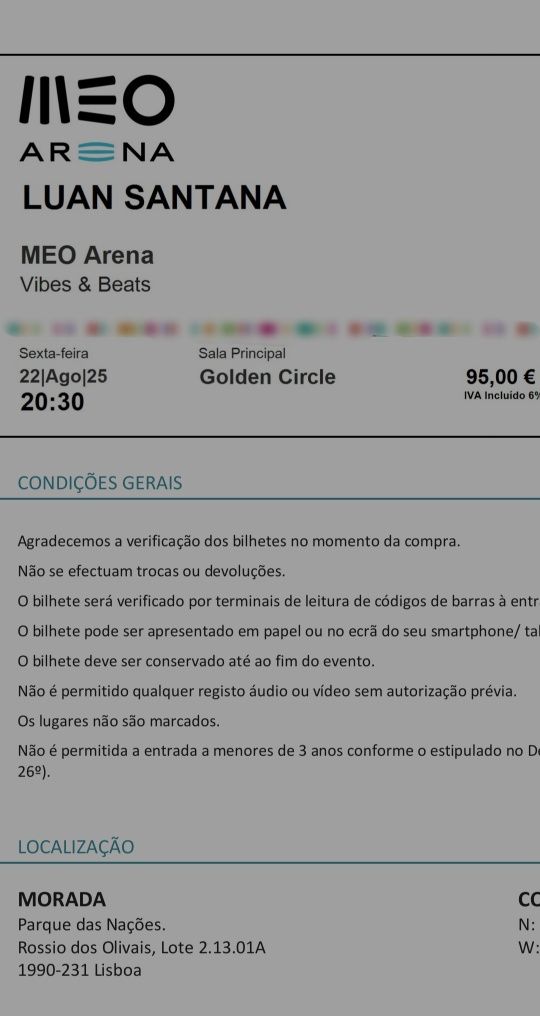 2 Bilhetes Luan Santana 6afeira, 22/Agosto