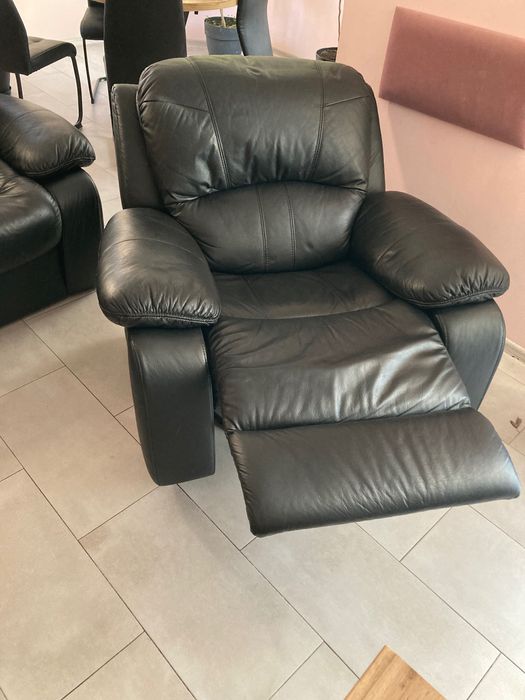 Komplet wypoczynkowy skóra sofa-3 , dwa fotele z funkcją rozkładania