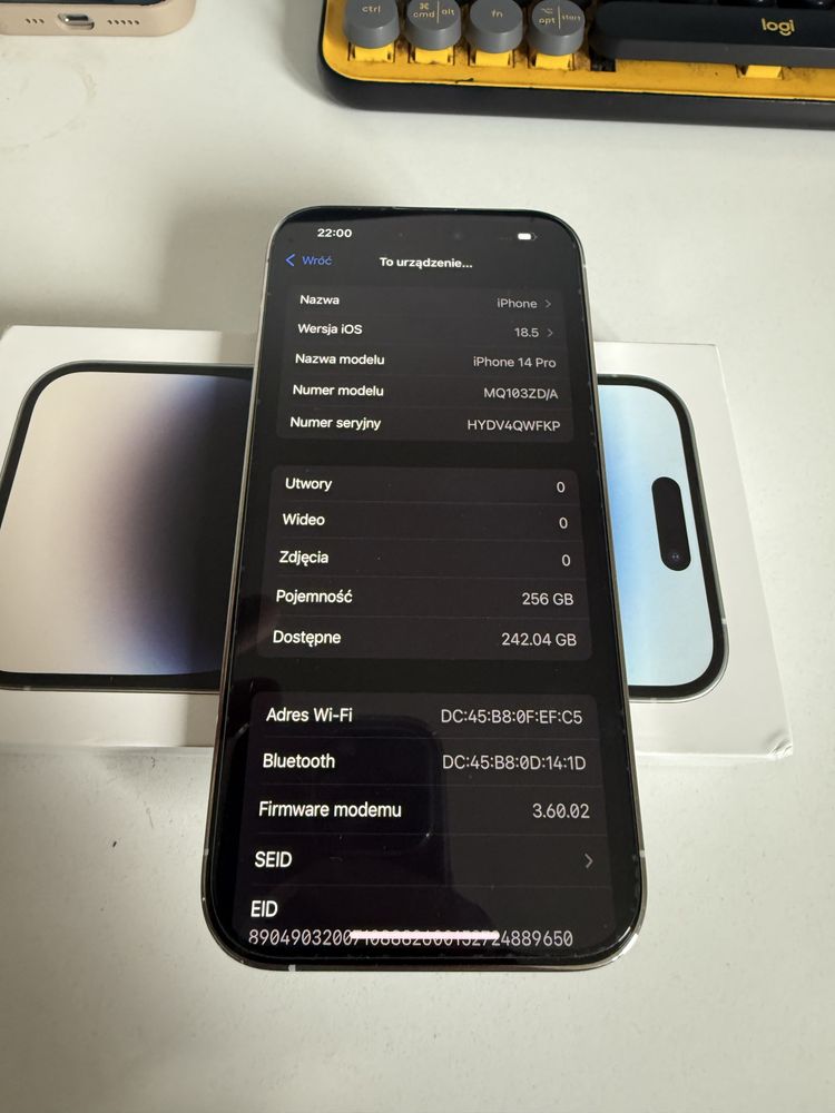 iPhone 14 Pro 256gb Silver Stan Idealny Oryginalna Bateria 93%