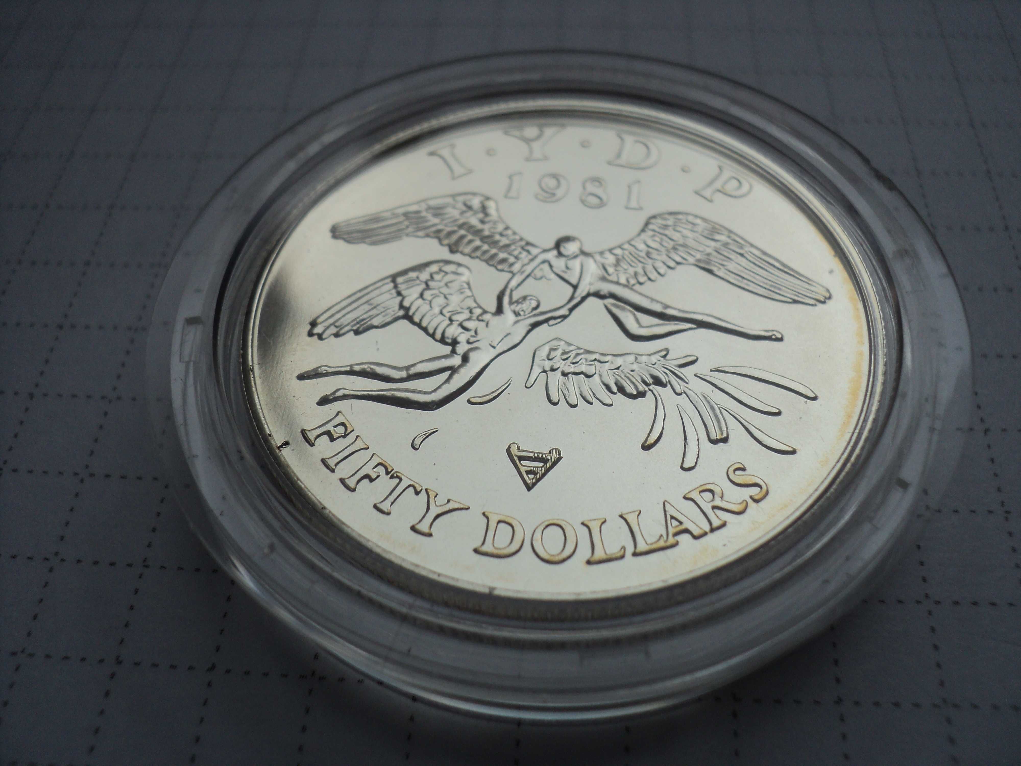 srebrna moneta Państwa Wschodniokaraibskie 50 dolarów 1981 UNC