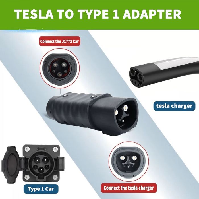Перехідник Tesla-Type1 тесла-type2 переходник тип1 тип2 адаптер 7квт