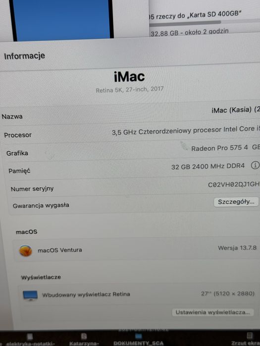 Apple iMac 27 cali 2017 5k Retina i5 3,4 ghz 32 gb RAM 1TB SSD