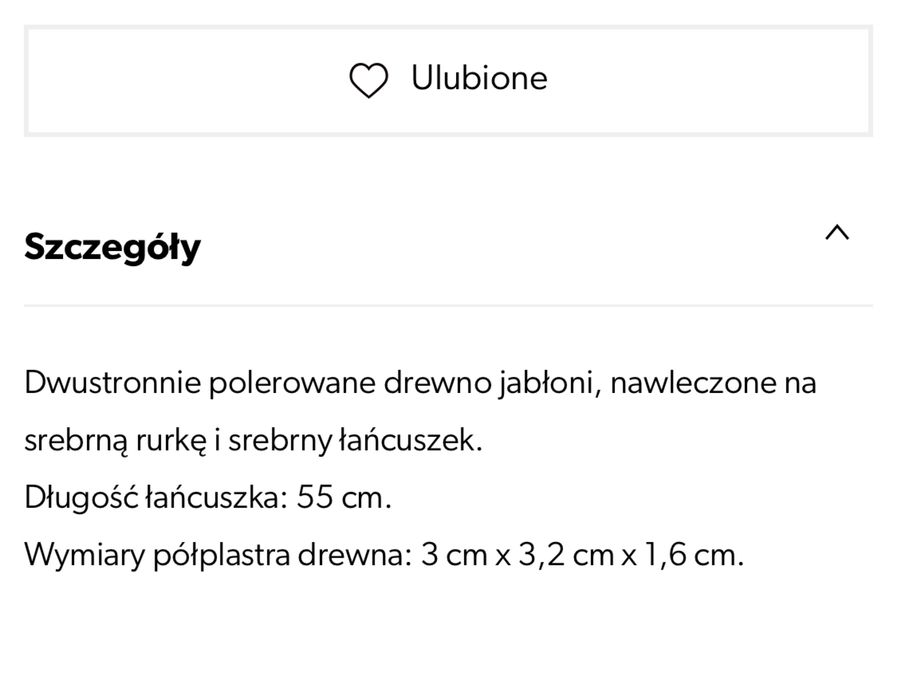 Srebrny naszyjnik z plastrem drewna jabłoni