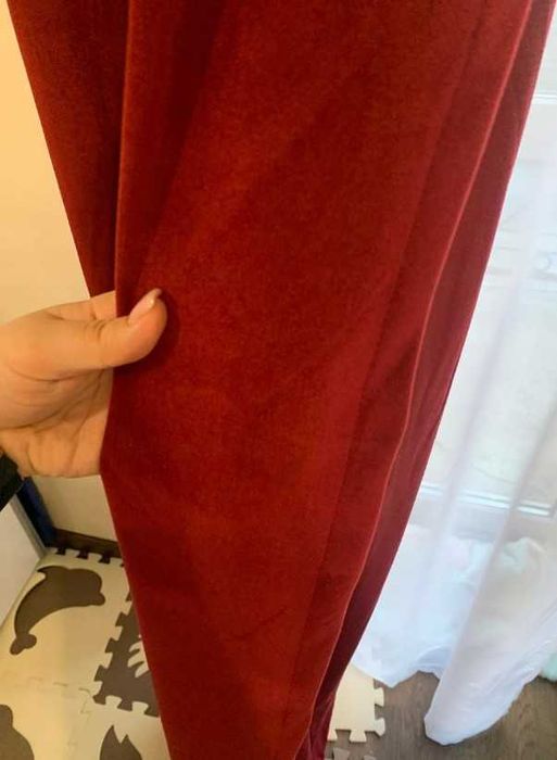 Grube zasłony półzaciemniające kółka 140x250, 2 sztuki, welur czerwone