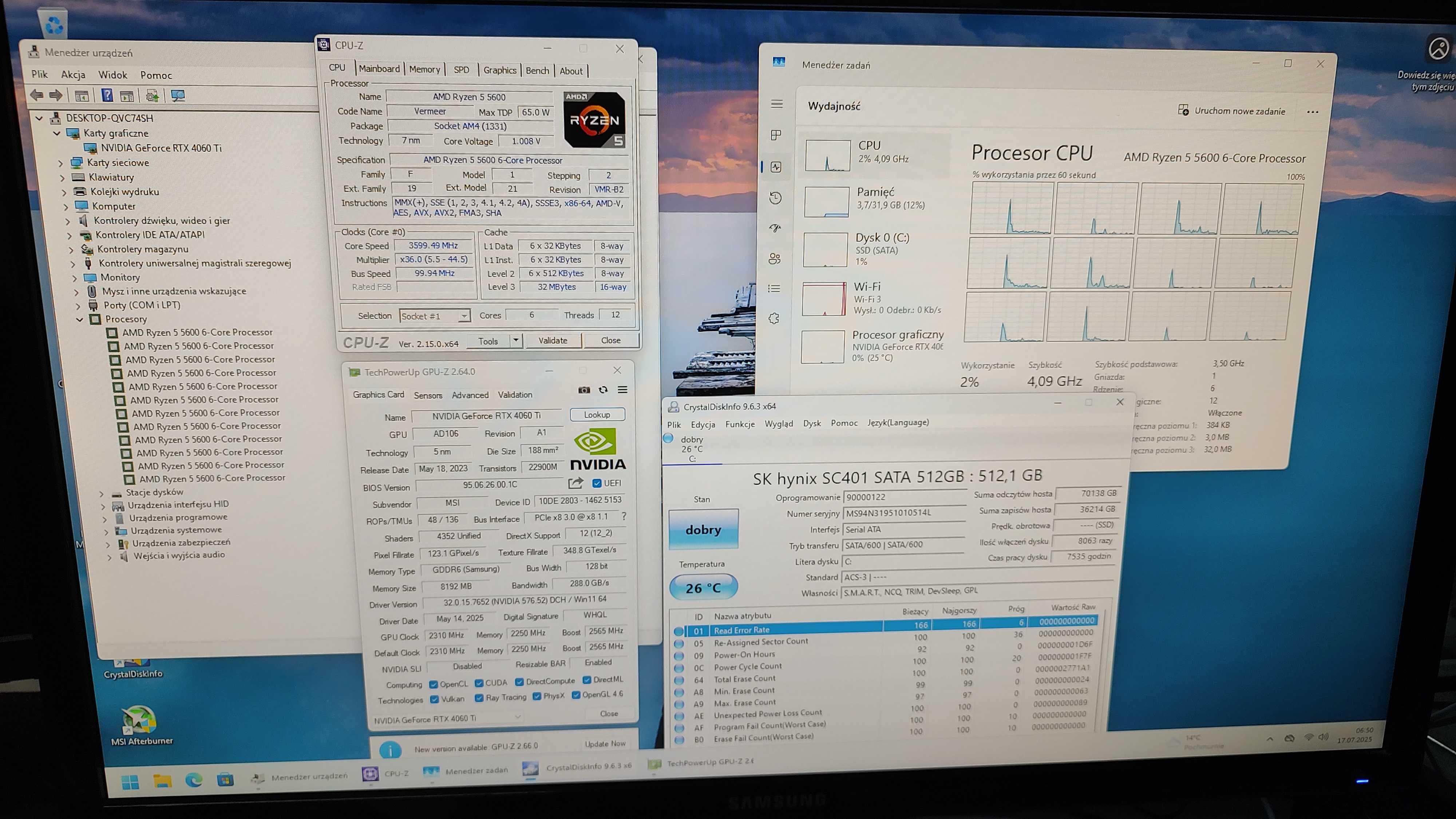 Gracz - RYZEN 5 5600/RTX 4060 Ti/32GB DDR4/SSD 512GB /GWR.
