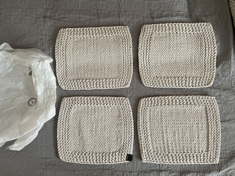 NOWE Podkładki na stół handmade Knitting factory 4 szt, jasny beż