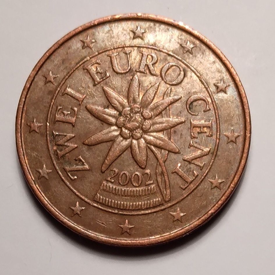 Moeda rara de 2 cêntimos de 2002 Áustria