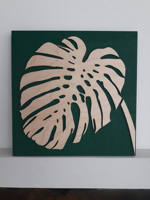 Obraz 3D MONSTERA liść 30x30cm drewno zielen