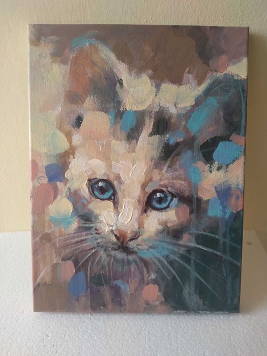 Kot kotek kociak obraz olejny 30x40 portret kota