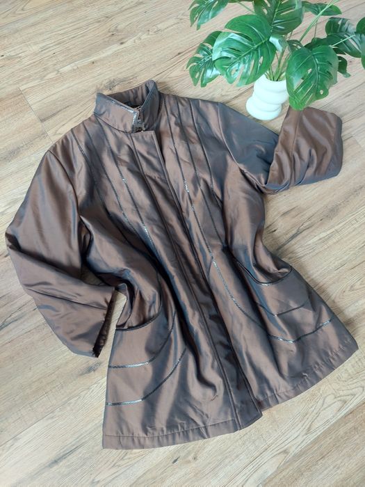 Brązowa kurtka jesienna plus size przeszycia 48 50 brąz