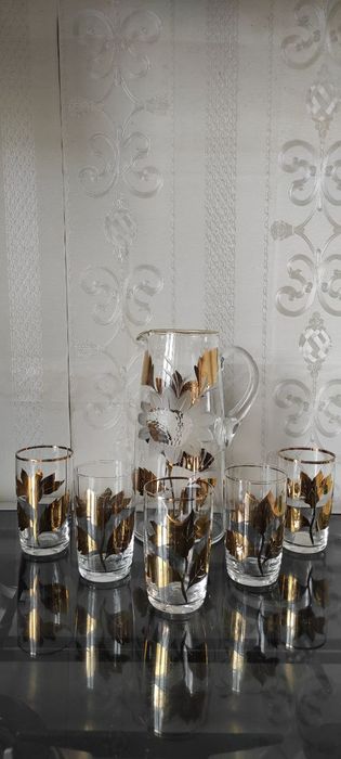 Чешское стекло кувшин и стаканы (Богемия, резьба, позолота)