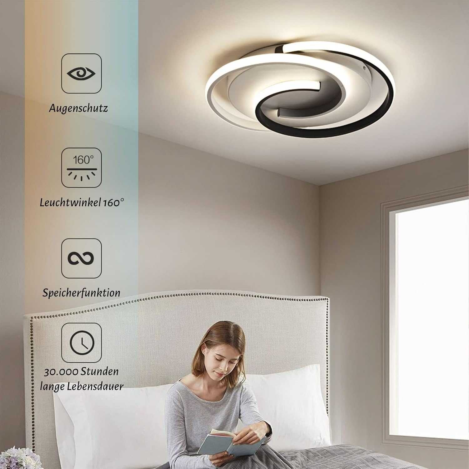Lampa sufitowa LED czarno-biała z pilotem