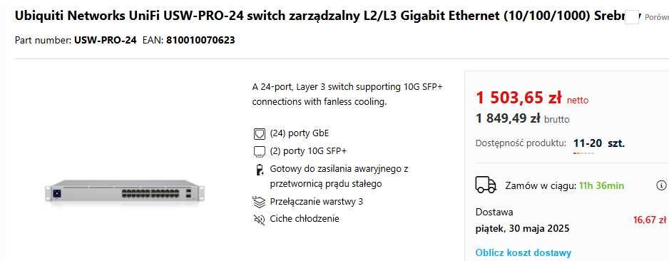 Switch Ubiquiti USW-PRO-24 24 porty
