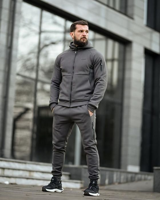 Флісова підкладка утеплений зимовий чоловічий спортивний костюм сірий