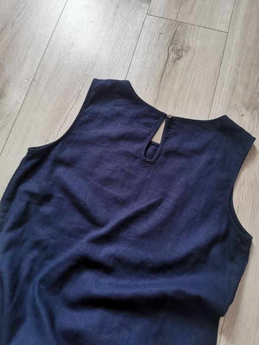 Tu lniana granatowa sukienka 38 bez rękawów len & wiskoza
