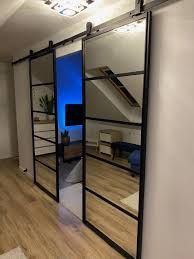 Drzwi przesuwne dwuskrzydłowe lustro Barański