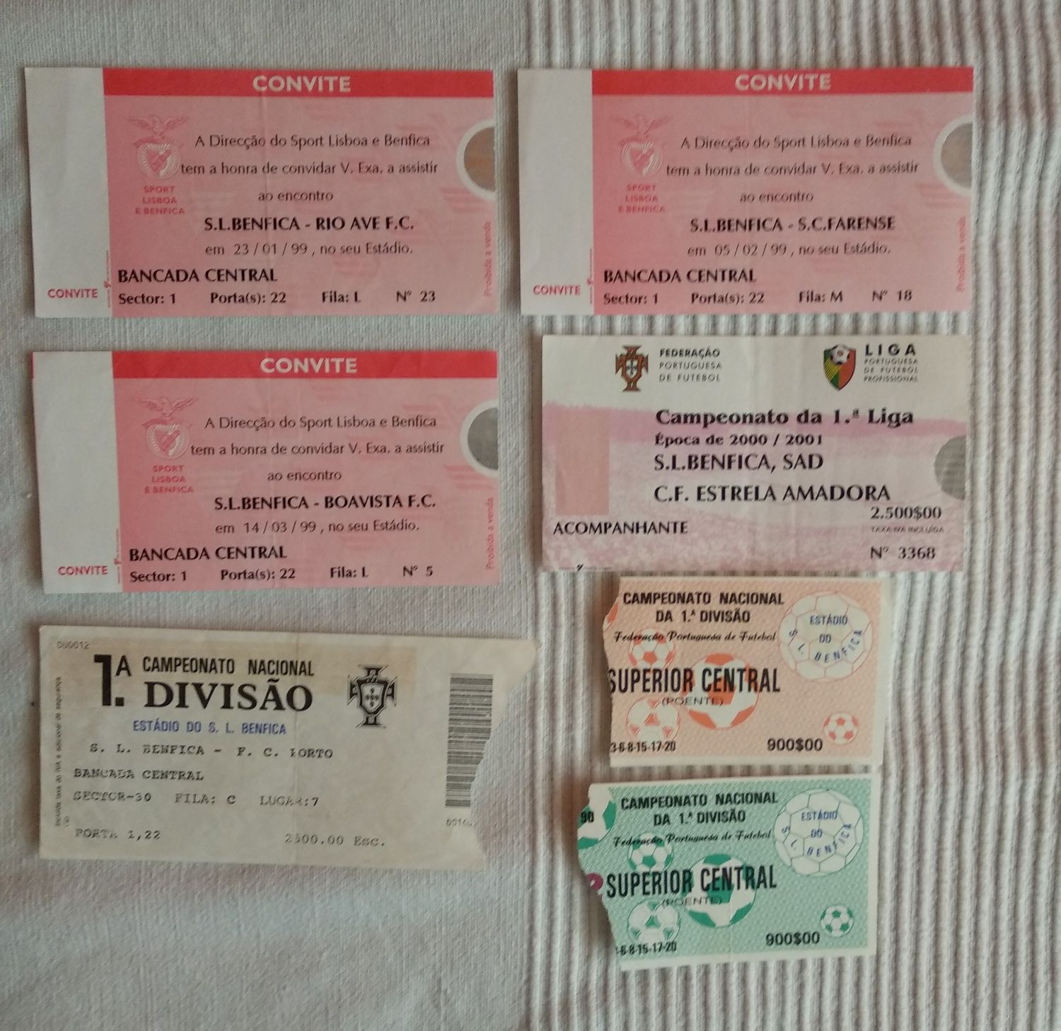 Bilhetes Futebol Benfica e Sporting antigos