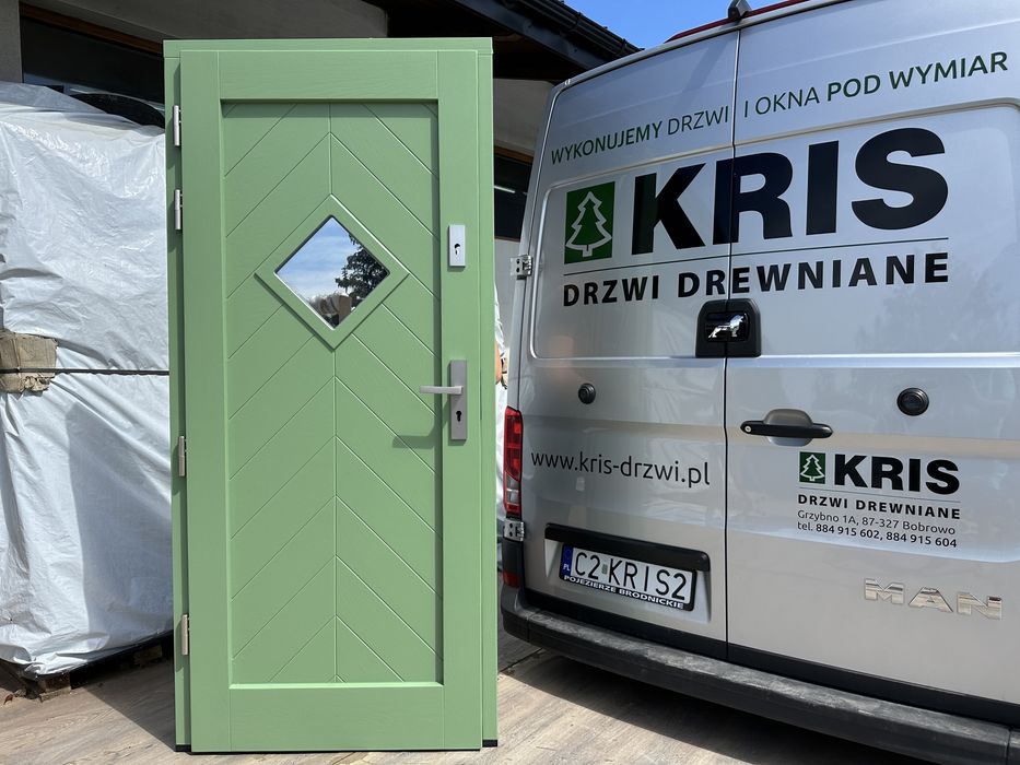 Drzwi zewnętrzne drewniane  dowolny kolorzielone,Na Wymiar Cała Polska