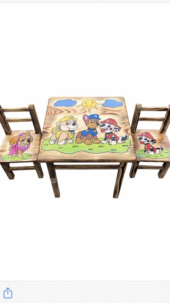 Duży zestaw drewnianych mebelków dla dzieci stolik 2 krzesełka
