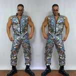 ROUPA de ESPETÁCULO Macacão prateado sem mangas masculino