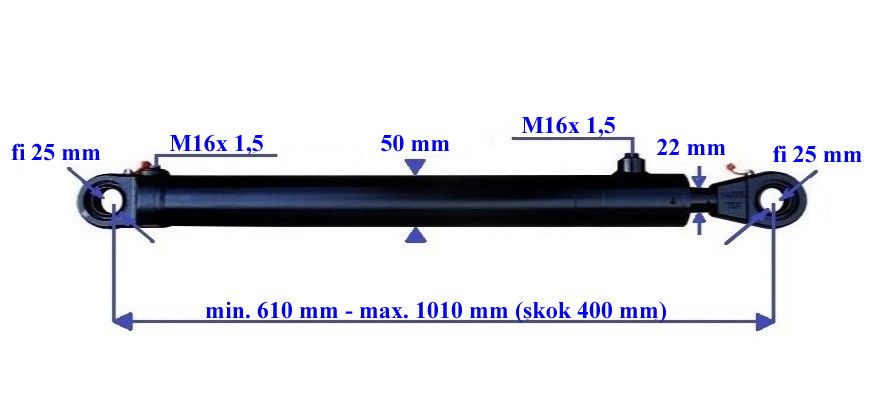 Siłownik hydrauliczny dwustronnego działania CIENKI wysuw 400 mm