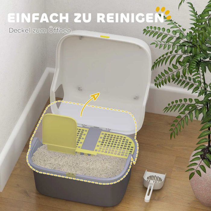 PawHut Kuweta dla Kota z Pokrywą i Łopatką, Zamykana, Kolor Biały