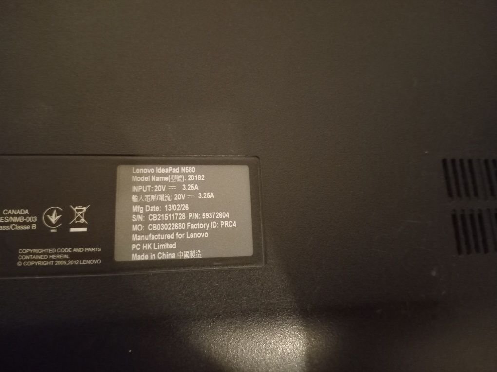 IdeaPad N580 15.6FHD/INTEL /hdd320/ram 4gb/wifi
