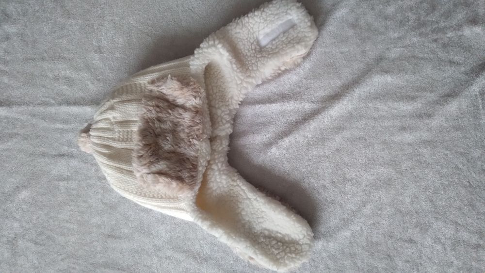 Czapka uszatek z dodatkiem wełny-Agat