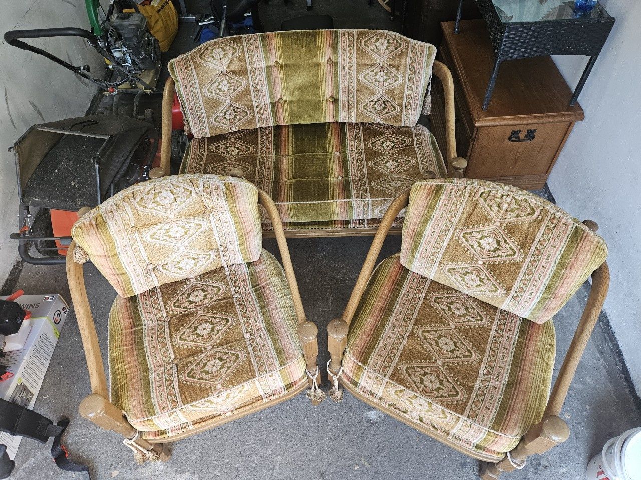 Zestaw mebli vintage lata 50, meble tapicerowane, 2 antyczne fotele +