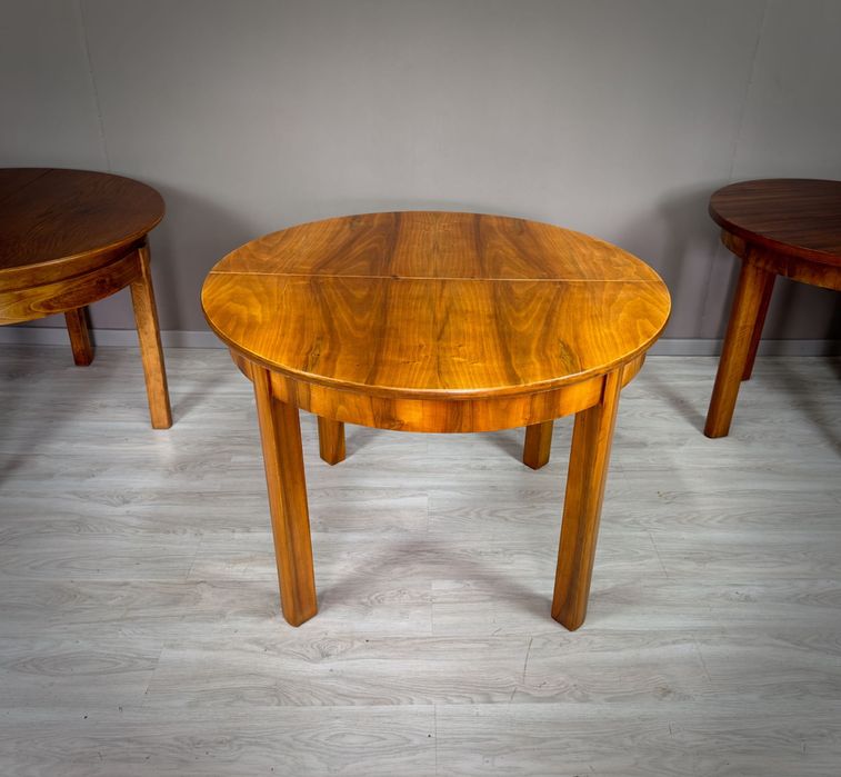 Stół okrągły Art Deco okrągły rozkładany polski orzech natural